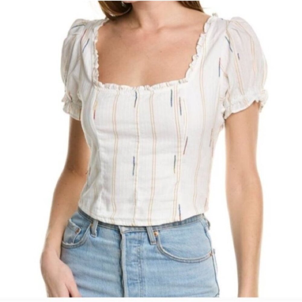 Free People Boho Seratonin Smocked Puff Sleeve Ruffled Corset Top Size Large